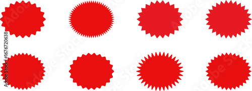 Set of sale sticker, price tag, starburst, sunburst badges, quality mark, sunburst badges, retro stars. Wavy edge. Star burst shape. Promo stickers with star edges. Sale or discount. Vector or PNG .