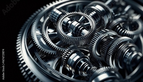 A system of interconnected gears turning smoothly