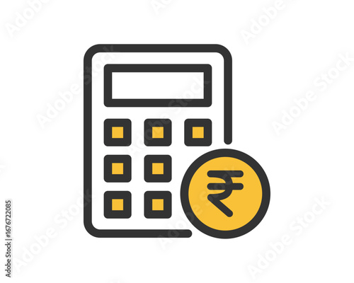 Calculator with Indian Rupee Currency Symbol Icon Vector Illustration