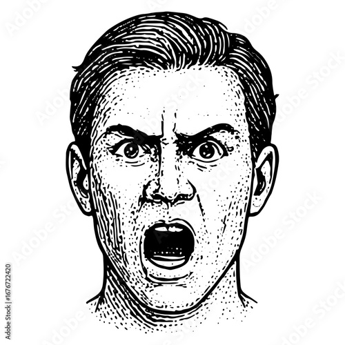 Yelling Male Face Drawing with Angry Expression