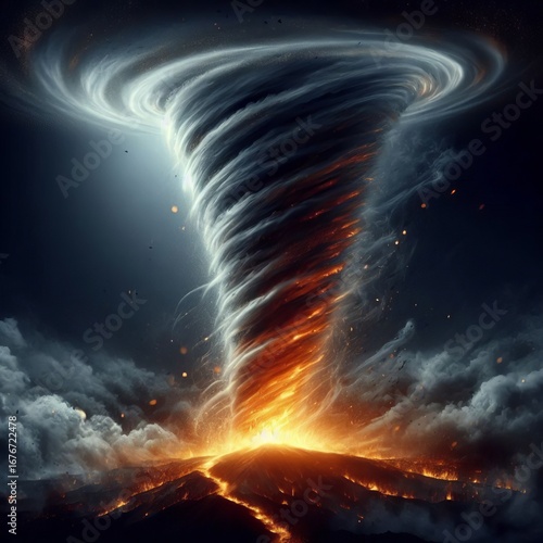 A whirlwind or a tornado like phenomenon induced by a fire and o