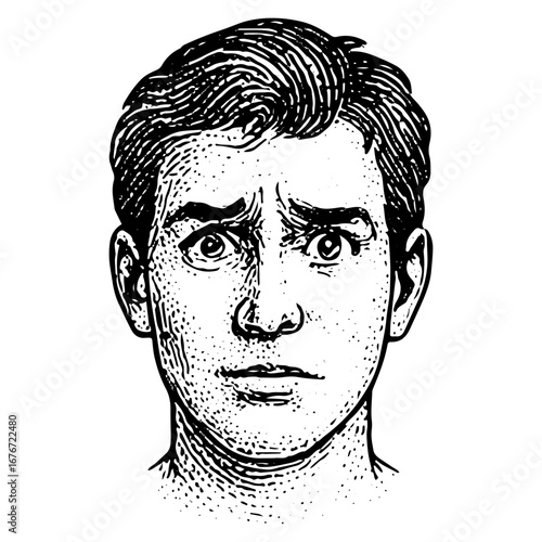 Concerned Male Face Illustration with Furrowed Brows