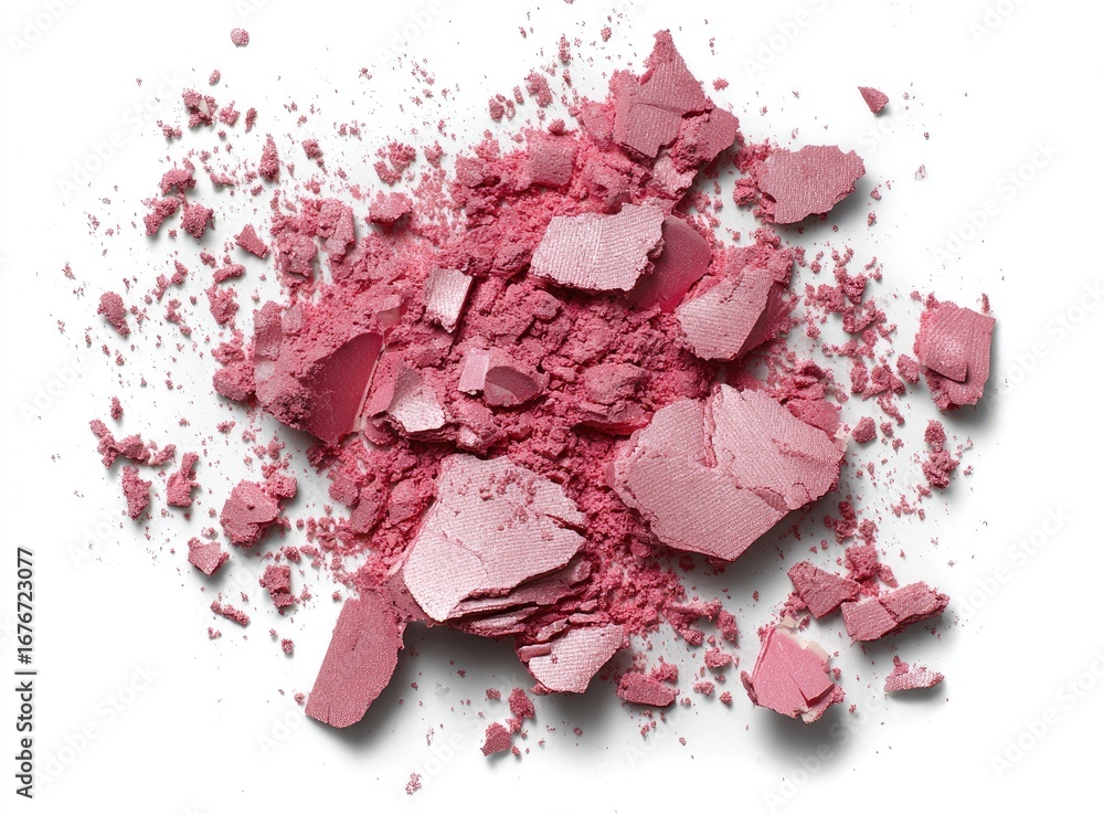 Fototapeta premium Crushed, pale rose eyeshadow scattered on a white background