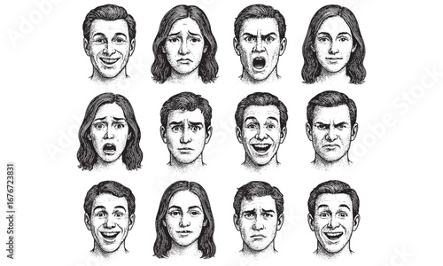 Diverse Human Facial Expressions Illustration for Emotional Study
