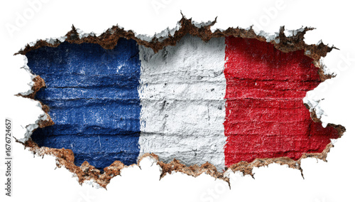 French flag ripped through a textured surface