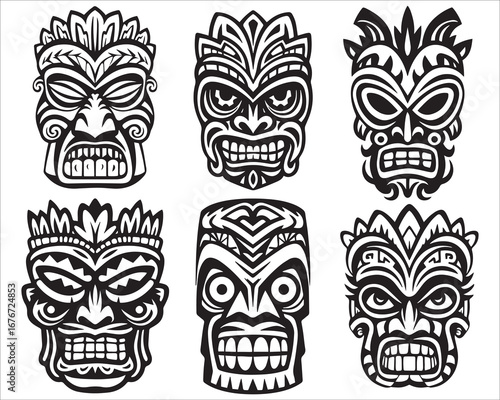 Polynesian Tiki Masks Clip Art Collection