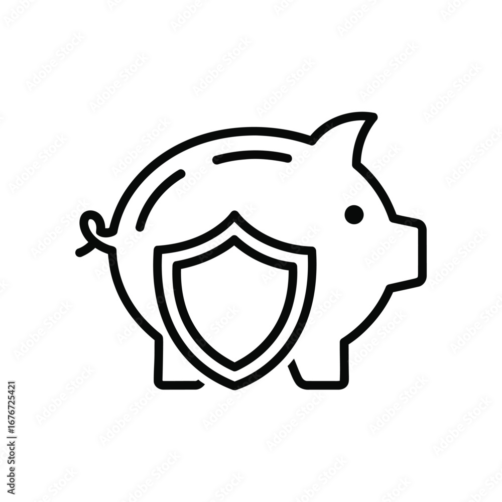 Fototapeta premium Savings Protection: An illustration showcasing a shield superimposed upon a piggy bank, embodying concepts of financial safety, security, and investment protection.