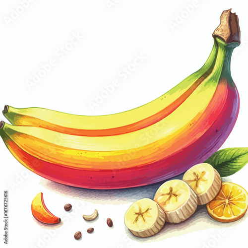 Hand drawn water colour banana fruit