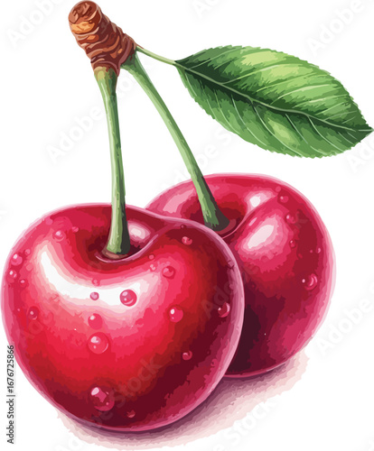 Hand drawn water colour cherry  fruit