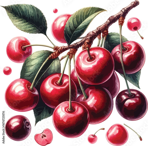 Hand drawn water colour cherry  fruit