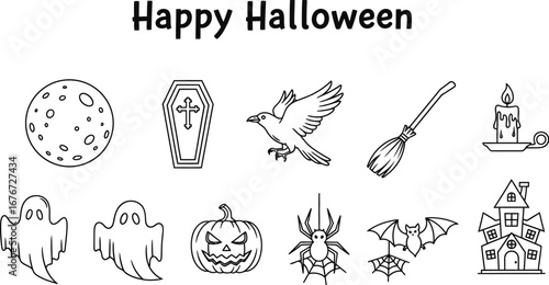 Happy halloween icon set, a spooky and fun design for your halloween celebration and party decoration