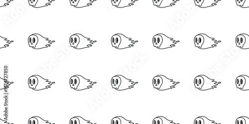 spooky seamless pattern halloween ghost skull vector flying doodle cartoon tile background gift wrapping paper repeat wallpaper scarf isolated evil illustration design
