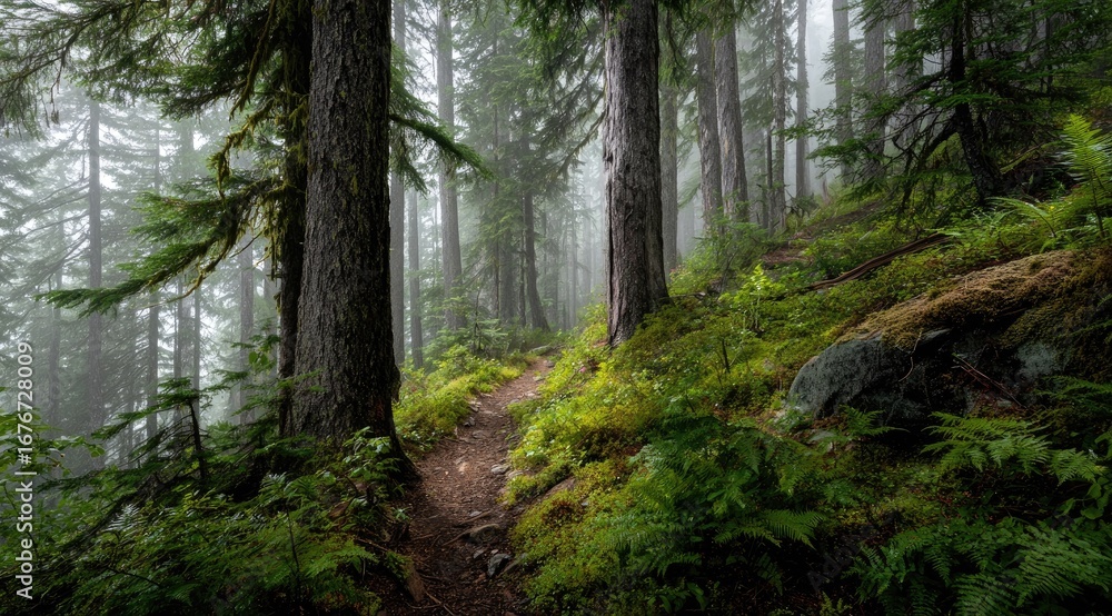 Naklejka premium Misty forest path