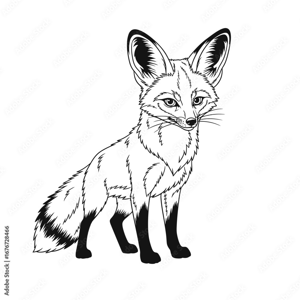 Obraz premium Whimsical Anime Style African Bat-eared Fox Coloring Page Kids Detailed Animal Line Art