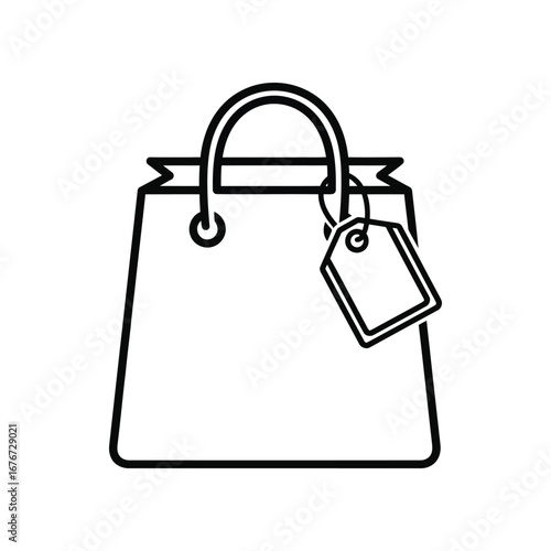 Shopping Bag with Price Tag Icon: Minimalist illustration of a shopping bag with a price tag, conveying the essence of retail and consumerism.