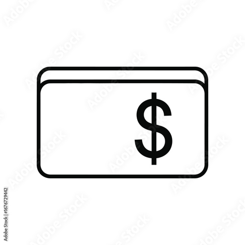 Wallet with Dollar Sign: A minimalist design depicts a wallet with a prominent dollar sign, symbolizing wealth, financial transactions, and economic concepts. 