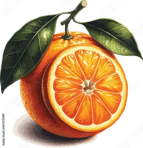 Hand drawn water colour Orange fruit