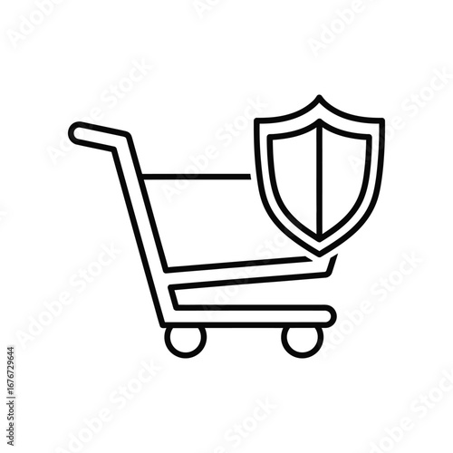 Protected Shopping Cart: A digital illustration of a shopping cart, coupled with a shield, symbolizing secure and protected online shopping experiences and consumer confidence.