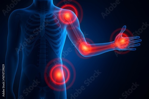 Human Body with Highlighted Joint Pain and Inflammation Concept