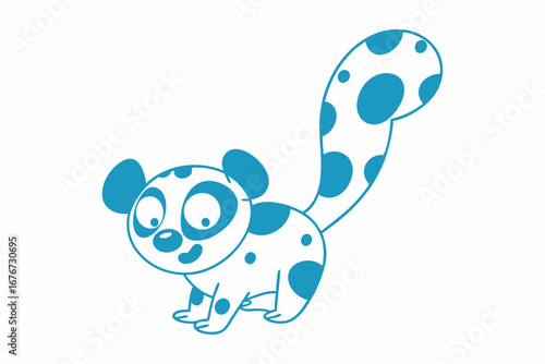 Cute Blue Outlined Spotted Cartoon Animal on White Background