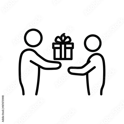 Exchange of Generosity: A minimalist illustration portrays the seamless exchange of a wrapped gift between two anonymous figures, symbolizing the act of giving and receiving with heartfelt intentions.