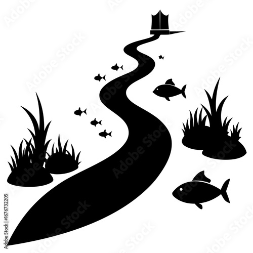 illustration, vector, fish, underwater, digitally generated image, no people, sea, in silhouette, curve, abstract, design element, monochrome, undersea, animal, design, nature, outline, background, bl