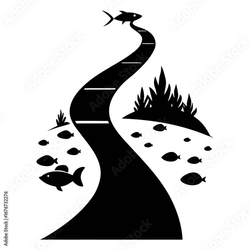 illustration, vector, fish, underwater, digitally generated image, no people, sea, in silhouette, curve, abstract, design element, monochrome, undersea, animal, design, nature, outline, background, bl