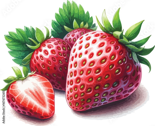Hand drawn water colour strawberry fruit
