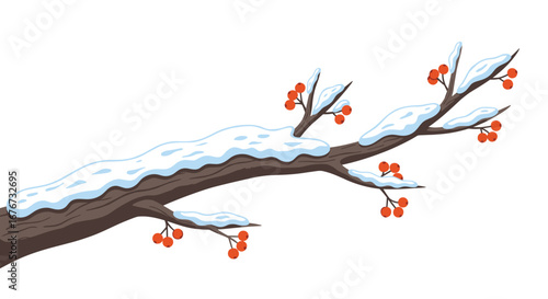 Winter scene with snowy branches and red berries a frozen nature landscape