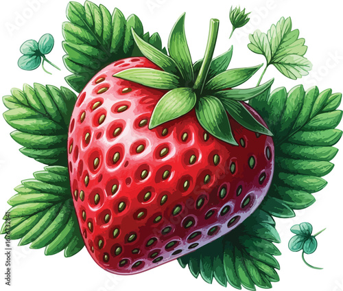 Hand drawn water colour strawberry fruit