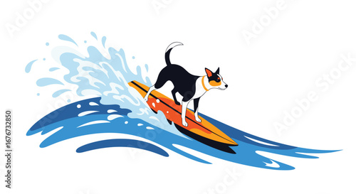 Energetic canine surfer riding a wave with excitement and skill