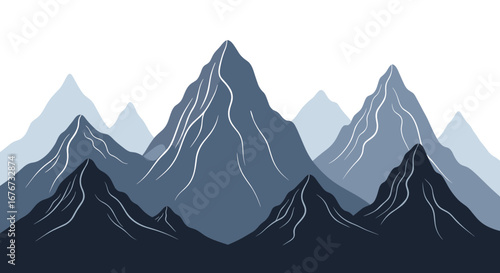 A majestic display of layered mountain peaks in a stylized pixelated landscape