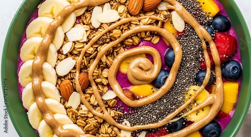 Healthy Smoothie Bowl with Fresh Fruits and Granola.