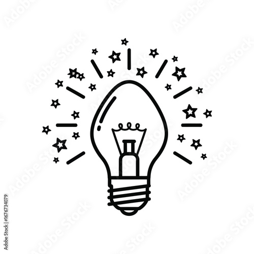 Brilliant Idea Illustration: A creative concept, an illustrated light bulb radiating stars, a symbol of inspiration, innovation, and clever thinking, ideal for conveying bright ideas. 