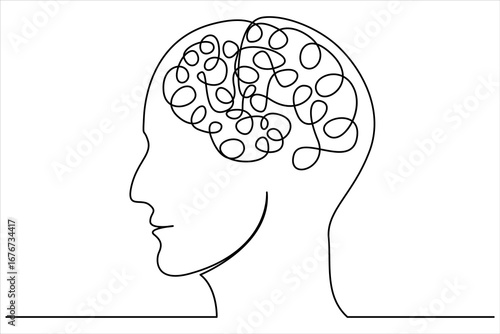 Human brain one continuous single line drawing of concept doodle style vector illustration. 
