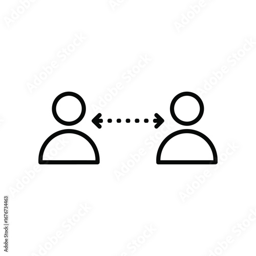 Social Distancing Illustration: Simple yet striking line illustration of two stylized human figures maintaining a safe distance from each other, connected by dotted lines to represent the concept.