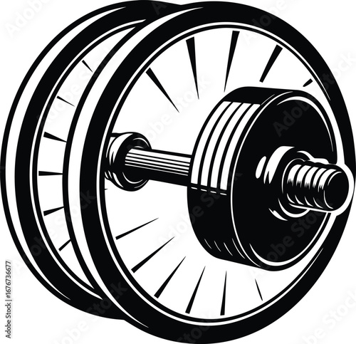 Isolated barbell hand drawn line illustration,  dumbbell isolated on transparent