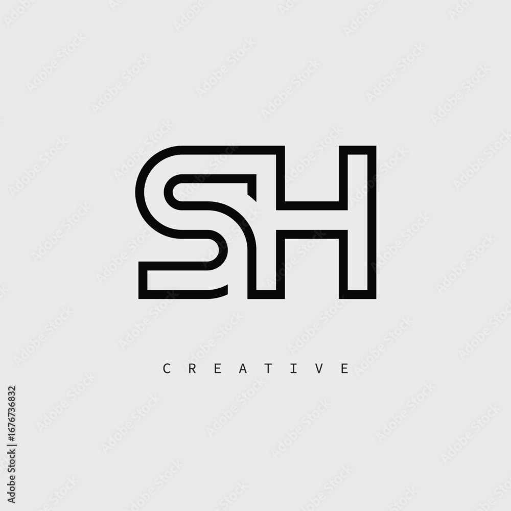 Obraz premium SH Creative Letter Logo – Minimal Line Monogram in Black Outline for Modern Branding Identity Design.