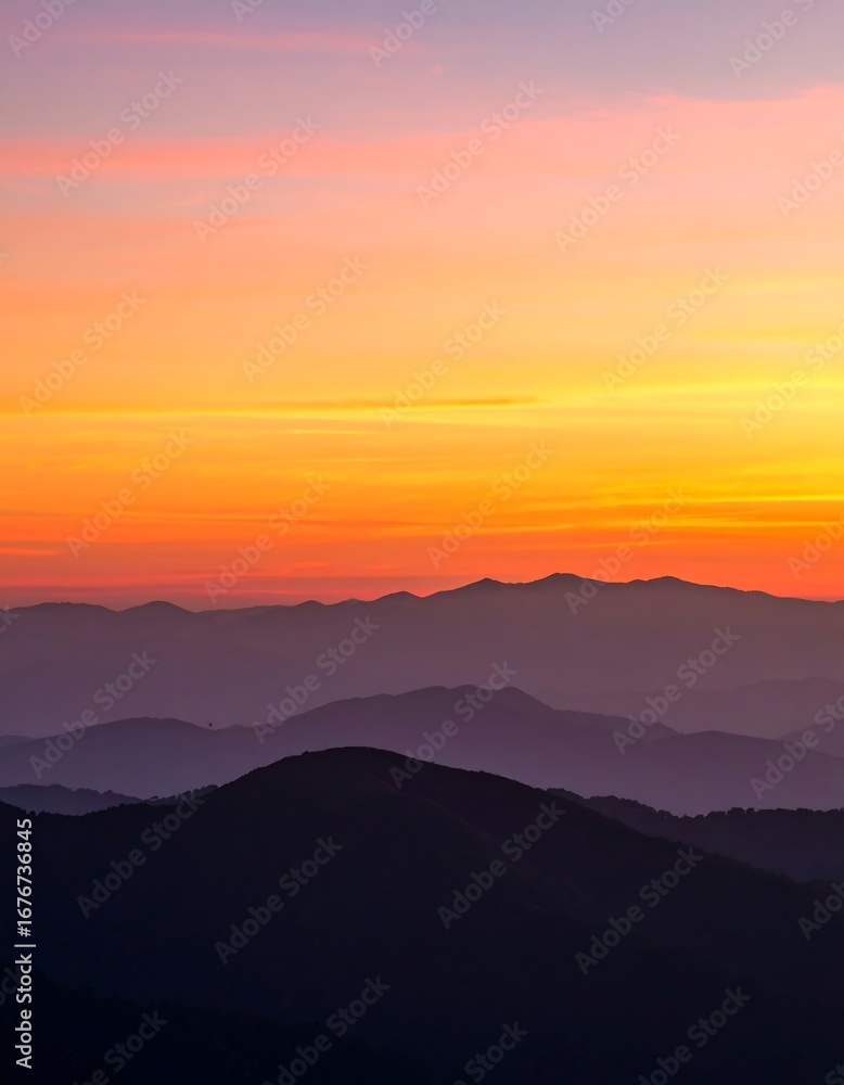 Fototapeta premium Sunrise over Misty Mountain Ranges.