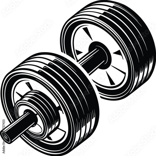 Isolated barbell hand drawn line illustration,  dumbbell isolated on transparent