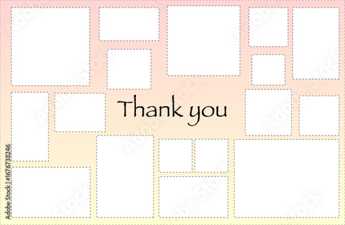 シンプル ランダム配置フォトフレーム Thank you グラデーション背景赤黄色〜Simple Randomly Arranged Photo Frame Thank You Red and Yellow〜