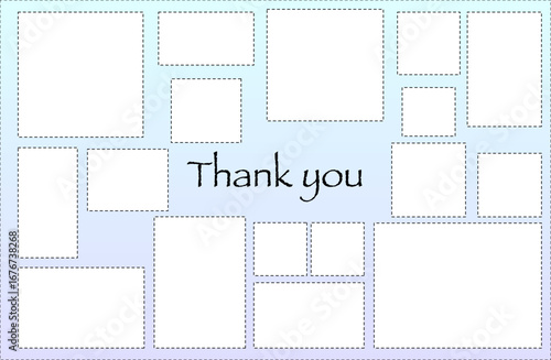 シンプル ランダム配置フォトフレーム Thank you グラデーション背景青紫〜Simple Randomly Arranged Photo Frame Thank You Blue-Purple〜