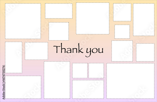 シンプル ランダム配置フォトフレーム Thank you グラデーション背景オレンジ紫〜Simple Randomly Arranged Photo Frame Thank You Orange Purple〜