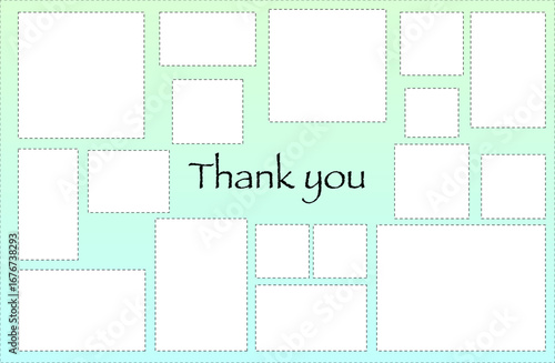 シンプル ランダム配置フォトフレーム Thank you グラデーション背景青緑〜Simple Randomly Arranged Photo Frame Thank You Blue-Green〜
