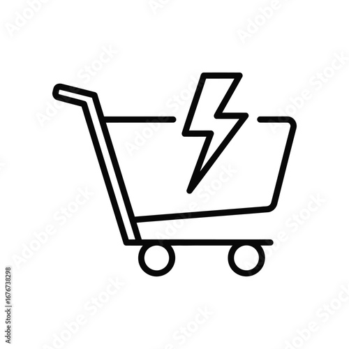 Online Shopping Speed Icon: A sleek icon representing online shopping with a bolt of lightning, symbolizing speed and efficiency in digital commerce.