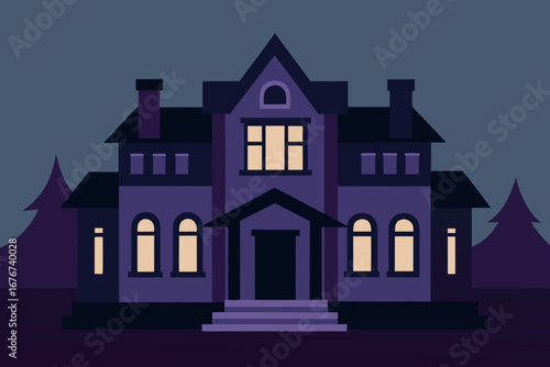 Spooky Haunted House at Night Vector Illustration