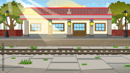 Railway Station Platform with Building