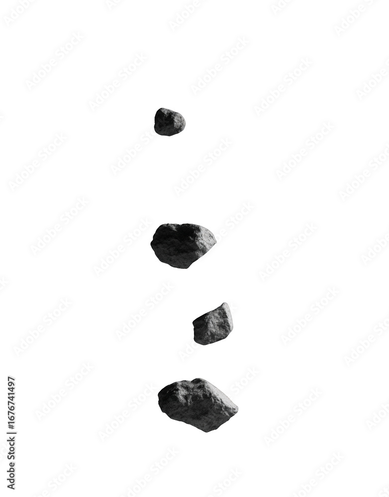 Naklejka premium Several gray stones falling vertically against a black backdrop