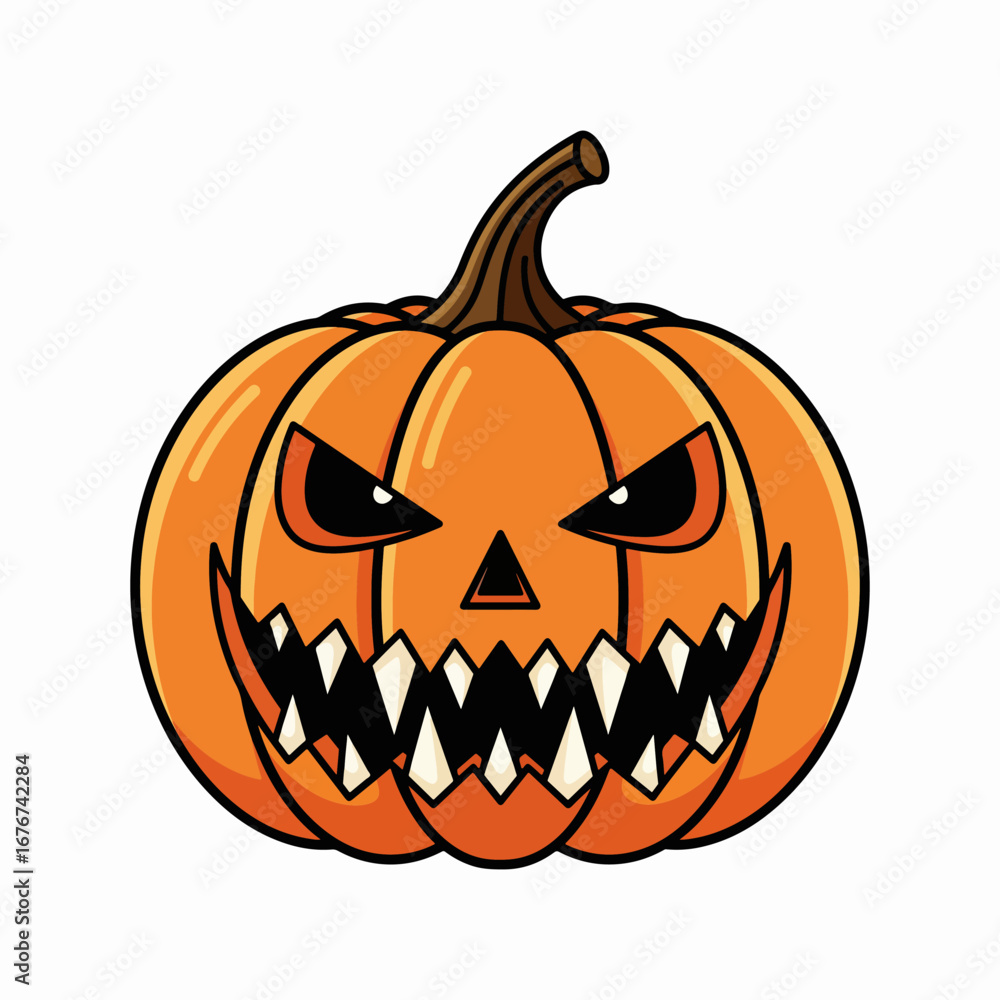 Fototapeta premium Scary cartoon carved pumpkin jack o lantern illustration on white background