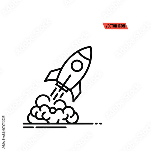 Rocket Icon Ascending: A sleek rocket icon launches upwards, leaving a trail of billowing smoke as it ascends, capturing the essence of innovation and ambition.